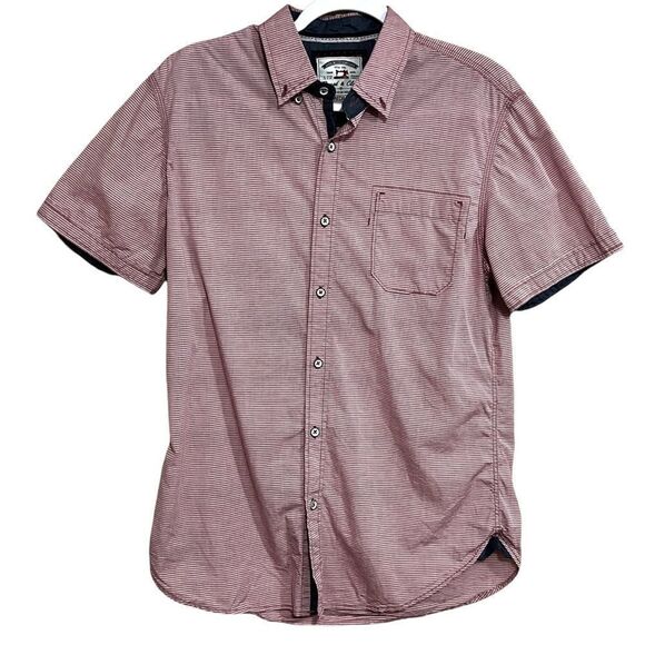 Thread & cloth mens medium red white stripe button front short sleeve shirt - Picture 1 of 10